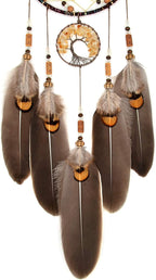 Urdeoms Brown Dream Catchers Tree of Life Boho Dreamcatcher for Bedroom Adult with Feathers and Citrine Crystal Wall Hanging Decor for Home Festival Blessing Gifts 18" Length (NO.11)