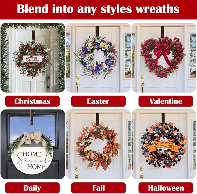 15"to 25" Wreath Door Hanger, Non Scratch Wreath Hangers for Front Door, Metal Door Wreath Hanger Hook Over the Door Hooks, Hanging Fall Easter Christmas Halloween Decor Welcome Sign- Hold Up to 20lbs