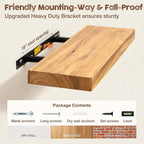 fuqing Floating Shelves for Wall, 48 inch Rustic Solid Elm Wood Floating Shelves, Wooden Wall Shelves with Invisible Heavy Duty Brackets for Living Room, Bedroom, Kitchen, Bathroom, 1 Pack, Natural