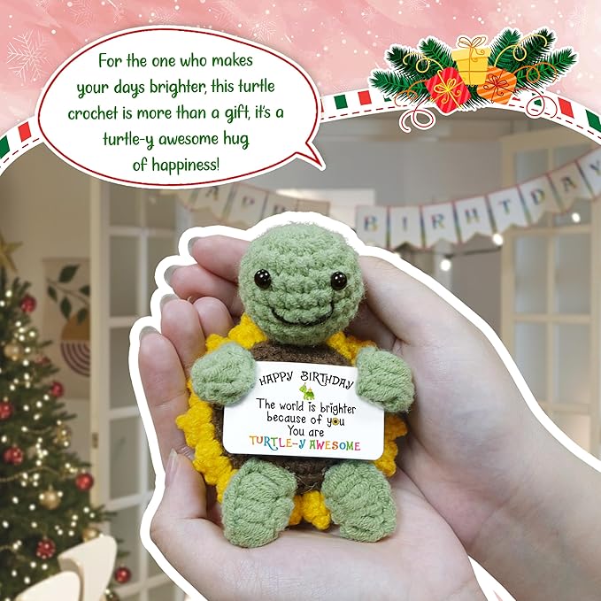 OASSIE Birthday Gifts for Women - Turtle Positive Crochet Animals, Emotional Support Crochet - Turtle Gifts for Women Birthday Unique, Emotional Support Crochets