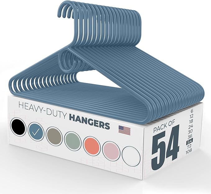 Neaties Heavy Duty Clothes Hangers 50 Pack (54 Count) – Made in the USA – 8lb Capacity Plastic Hangers for Adult Clothing – Durable for Pants, Coats, Jackets, or Jeans – Blue