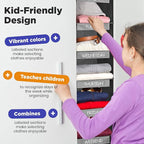 Handy Laundry Hanging Clothes Organizer for Kids - 6-Shelf Closet Daily Clothing Organization Labeled Shelves with Days of The Week Monday Through Friday, Weekday and Weekend (Grey)