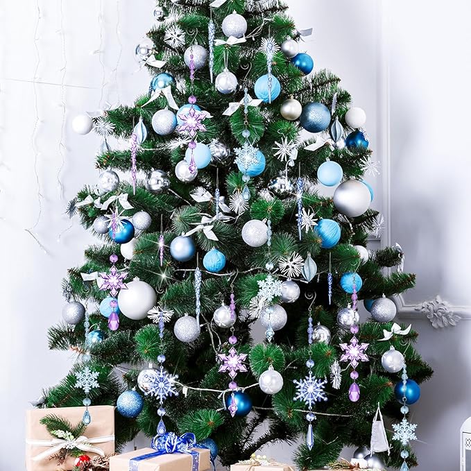 Giegxin 32 Pcs Crystal Christmas Ornaments Crystal Hanging Snowflakes Acrylic Xmas Tree Icicle Drop Decorations with Hooks for Christmas Snow Party Winter(Multicolor)