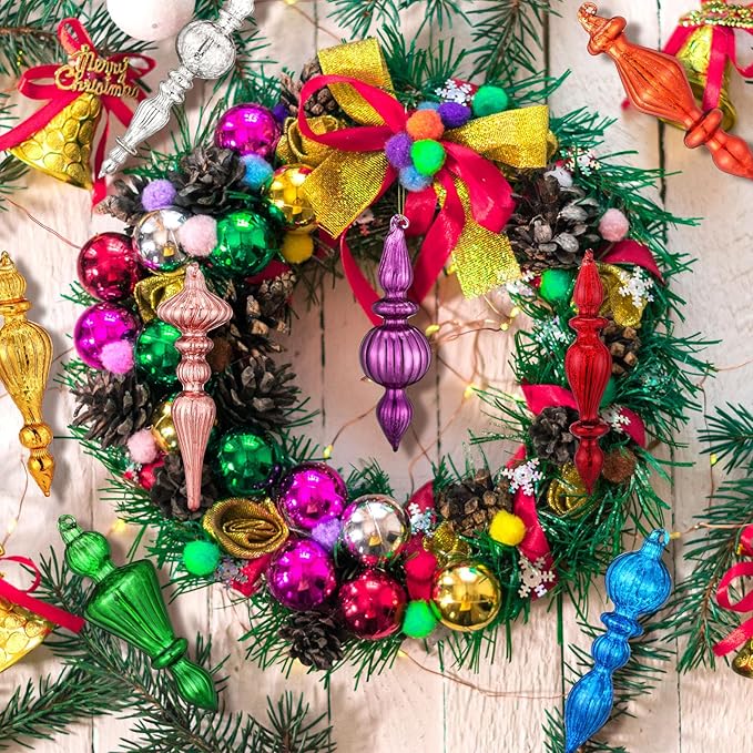 Mifoci 8 Pcs 6 Inch Mercury Glass Finial Christmas Ornaments Hanging Christmas Finials Glass Ornaments Assorted Mercury Decor for Vintage Holiday Xmas Tree Decoration(Mixed Color)