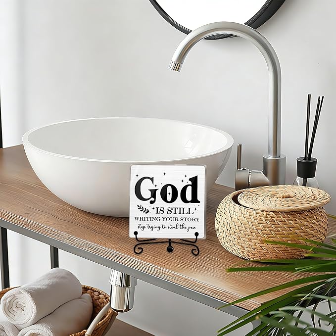 Modern Farmhouse Decor, Home Decor For Living Room, Boho Chic Aesthetic Shelf Decorations, Christian Dear God Acrylic Sign, Farmhouse Entryway Tv Stand Fireplace Coffee Table Decoration (17)