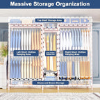 Ulif E12 Pro Clothes Rack，Heavy Duty Freestanding Garment Rack with Shelves，Metal Clothing Closet Storage System for Hanging Clothes，71" W x 16" D x 76.5" H, Hold 960 lbs，Pink