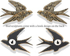 AMOIENSIS Bird Wall Sculpture Art, Set of 2, 4.75 Inch Resin Antique Gold Bird 3D Sculpted Floating Hanging Wall Decoration