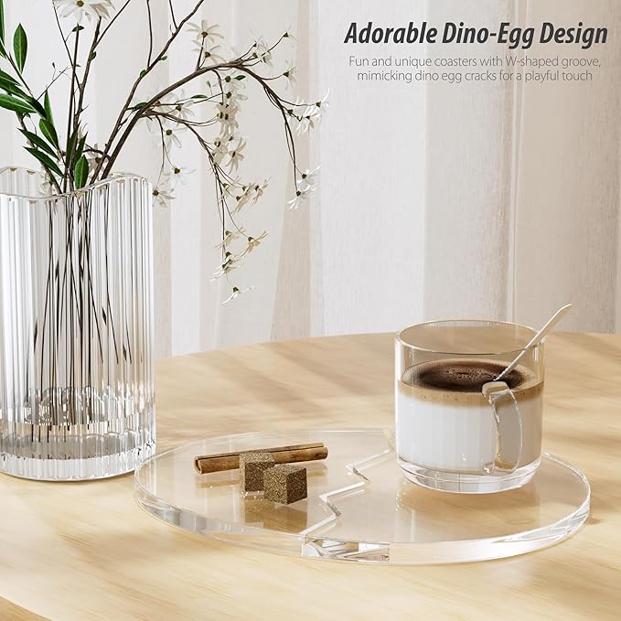 Acrylic Coaster Decorative Plates,Office Desk Accessories, Clear Dinosaur Egg Shape Coffee Cup Decor, Perfect for Tabletop Protection and Display.