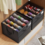 2 Pack Shoe Organizer for Closet, Large Shoe Box Storage Containers, Foldable Shoe Storage Organizer Box Bin with Adjustable Dividers and Clear Cover, Space Saving Shoes Holder, Black