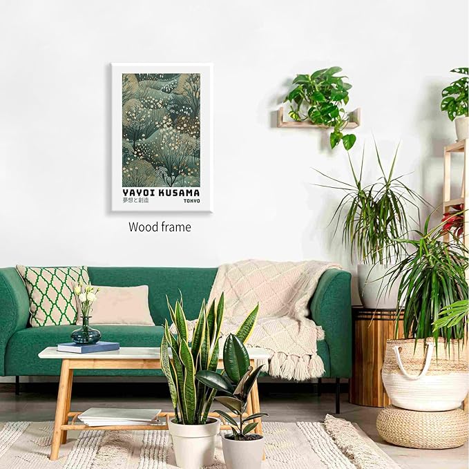 Yayoi Kusama Inspired Poster Japanese Botanical Wall Art Abstract Yayoi Kusama Print Modern Ukiyo-e Japanese Gallery Wall Decor 11x14in Framed for Home Bedroom Decorations
