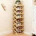 The 9-Tier No-Assembly Bamboo Rack, Folding Bamboo Shoe Rack Organizer with Collapsible Vertical Design, Space-Saving & No-Tool Assembly, for Entryways,Corners,Bedrooms,Balconies (Yellow,8)