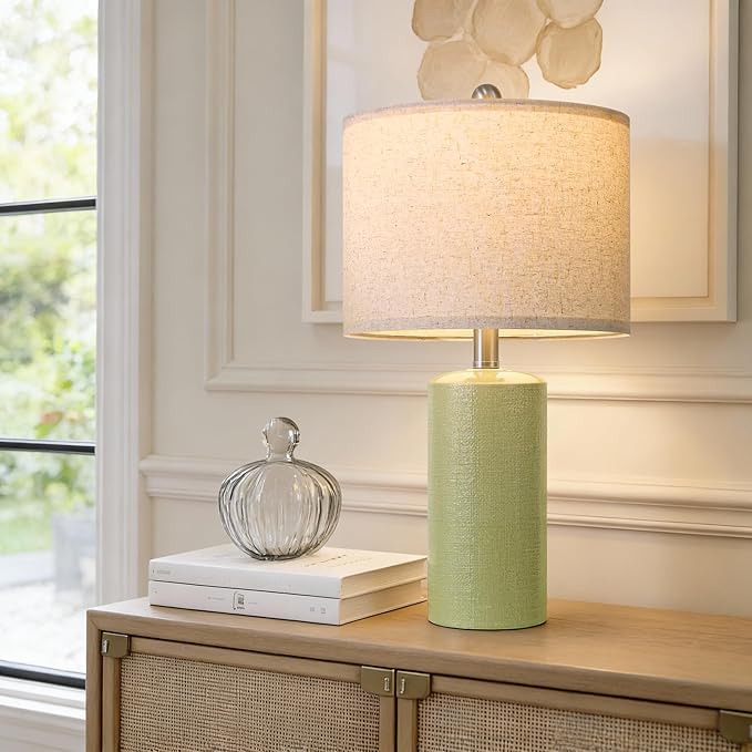 G-SAFAVA 20.5" Small Table Lamps for Living Room Lamp Single Ceramic Lamps for Bedroom Bedside Lamps Modern Boho Lamps for Night Stands Farmhouse Nightstand Lamp Side End Table Lamp, Light Green