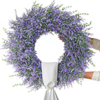 26" Artificial Lavender & Eucalyptus Wreath with Sash for Front Door, Porch, Window - Large Greenery Outdoor Wreath for Home, Farmhouse Decor - Spring, Summer, All Seasons (Purple)