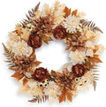24 Inch Fall Brown Wreaths for Front Door Outside Autumn Wreath with Artificial Dahlia, Chrysanthemum, Rose, Berries & Leaves – Fall Door Wreath for Outdoor Indoor Thanksgiving Decor Terracotta
