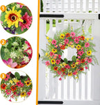 Spring Summer Wreaths for Front Door,22 Inch Artificial Spring Summer Daisy Wreath with Wildflowers,Eucalyptus Leaves for Indoor Outdoor Wall Porch Festival Farmhouse Home Holiday Decor.