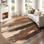 Ciicool 5ft Round Washable Rug, Modern Abstract Circle Rugs, Non-Slip Thin Lightweight Rug Black Brown Circular Print Distressed Carpet for Bedroom Living Room Under Dining Table Home Office Decor
