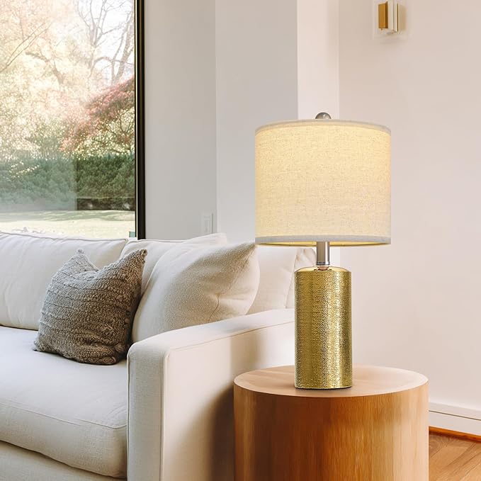 G-SAFAVA 20.5" Small Table Lamps for Living Room Lamp Single Ceramic Lamps for Bedroom Bedside Lamps Modern Boho Lamps for Night Stands Farmhouse Nightstand Lamp Side End Table Lamp, Gold
