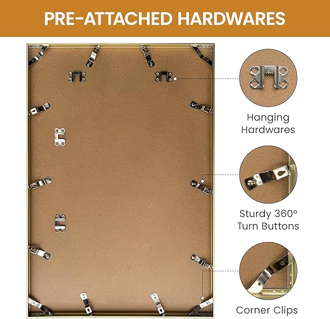15x22 Aluminum Metal Picture Frame,Tempered Glass Gold Photo Frame 15x22 for Family Photo,Posters,Art,Document to Wall Mount Horizontally or Vertically