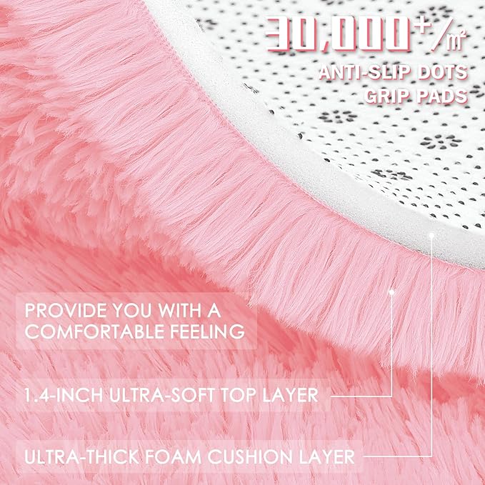 OLANLY 9x12 Machine Washable Large Area Rugs for Living Room, Bedroom, Soft Fluffy Shaggy Bedside Rug, Indoor Floor Carpet for Kids Girls and Boys, Dorms, Nursery, Home Decor Aesthetic, Pink