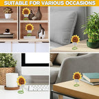 DAFURIET Mini Funny Sunflower, 3 inch Knitted Wool Doll with Optimstic Card for Cheer Up Gifts and Party Decorations, Cute Wool Sunflower Crochet Doll for Birthday Gifts