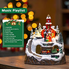 Animated Musical Christmas Village Choir Figurines Christmas Collectibles Statues Church Building & Carolers with Rotating Train LED Lights, Battery & USB Home Decor Gifts Festive Holiday Decorations