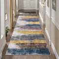 Ciicool 2'6"x10' Washable Runner Rug, Modern Abstract Hallway Rugs Runner, Non-Slip Thin Accent Rug Lightweight Yellow Grey Distressed Carpet Runners for Laundry Entryway Bedroom Kitchen Indoor
