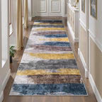 Ciicool 2'6 "x8' Washable Runner Rug, Modern Abstract Hallway Rugs Runner, Non-Slip Thin Accent Rug Lightweight Yellow Gray Distressed Carpet Runners for Laundry Entryway Bedroom Kitchen Indoor