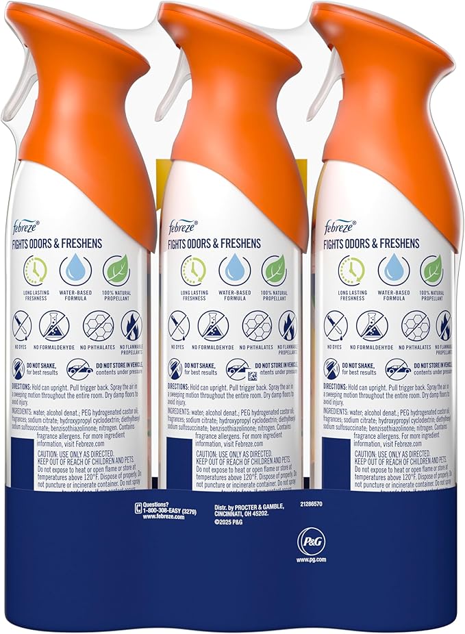 Febreze Air Mist, Air Freshener Spray, Odor Fighting Room Spray, Deodorizer for Home Bathroom Kitchen Office Apartment Dorm Room Classroom, Juicy Summer Peaches Scent, 8.1oz (Pack of 3)