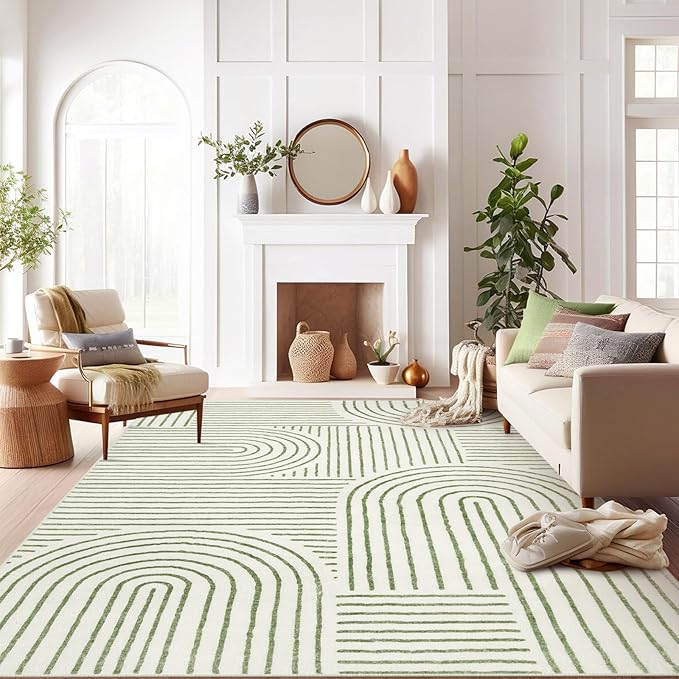 Lahome Abstract 9x12 Area Rugs for Living Room Bedroom, Soft Washable Rugs 9x12, Ultra-Thin Non-Slip Modern Dining Room Rug Non-Shedding Accent Carpet for Office, Green