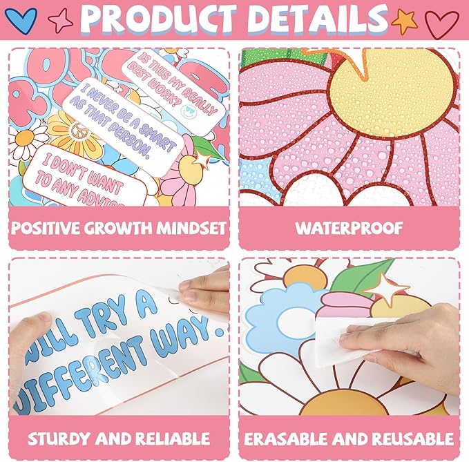Growth Mindset Bulletin Board Classroom Decoration Boho Hippie Change Your Mindset Bulletin Board Set Spring Pastel Daisy Brain Butterfly Cutout Positive Saying Poster Decor for Back to School Teacher