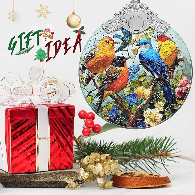 Birds on Branches Stained Glass Orament - Christmas Ornament - Christmas Decorations for Tree - Holiday Present ldeas - Gift Exchange