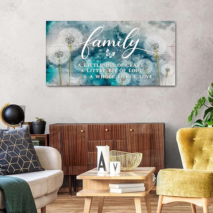 AIYISU Family Wall Art Farmhouse Wall Decor Inspirational Family Saying Canvas Pictures Dandelion Botanical Prints Rustic Home Sign Kitchen Artwork for Living Room Dining Room Home Decoration 24x48