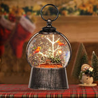 Christmas Snow Globe Lantern with Timer Cardinals Christmas Tree Truck Lighted Music Snow Globes, USB & Batteries Powered Holiday Glitter Globe for Xmas Indoor Decoration and Cardinal Gifts