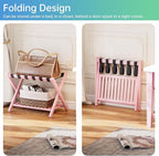 SMIBUY Luggage Rack, Set of 2, Foldable Bamboo Suitcase Stand with Storage Shelf for Guest Room, Bedroom, Hotel, Heavy-Duty (Pink)