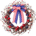 zjlmit 22 Inch 4th of July Wreath with Grapevine Base - Red White and Blue Berry Patriotic Wreath with Hanging Loop for Front Door, Independence Day & Memorial Day Decor