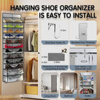 Over The Door Shoe Organizer with 12 Large Breathable Pockets - Durable Hanging Storage for the Entire Family's Shoes (Gray)