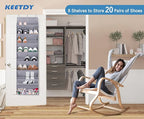 KEETDY Over The Door Shoe Organizer Fit 20 Pairs Sneakers Large Hanging Shoe Rack for Closet Door, Deep Shoe Storage Holder for Boots, Heels, Grey