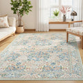 Lessymo 6x9 Area Rugs for Living Room, Washable Non Slip Rug for Kids Room, Bedroom, Nursery Room, Dining Room, Neutral Vintage Flower Decor & Stain Resistance, Beige Brown