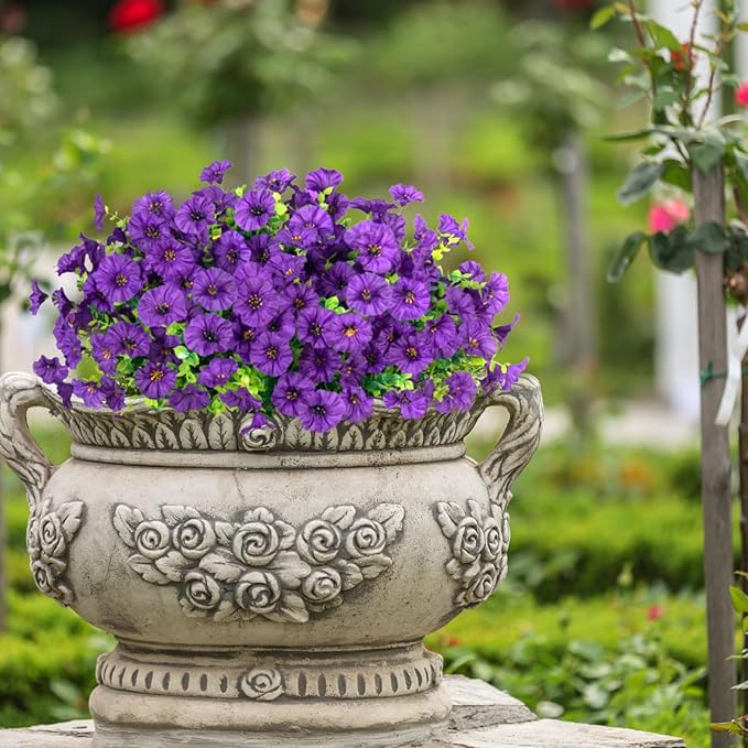 12 Bundles Morning Glory Artificial Flowers for Outdoor Decoration UV Resistant Fake Plastic Plants Artificial Greenery for Indoor Outdoor Garden Patio Window Box Home Decor