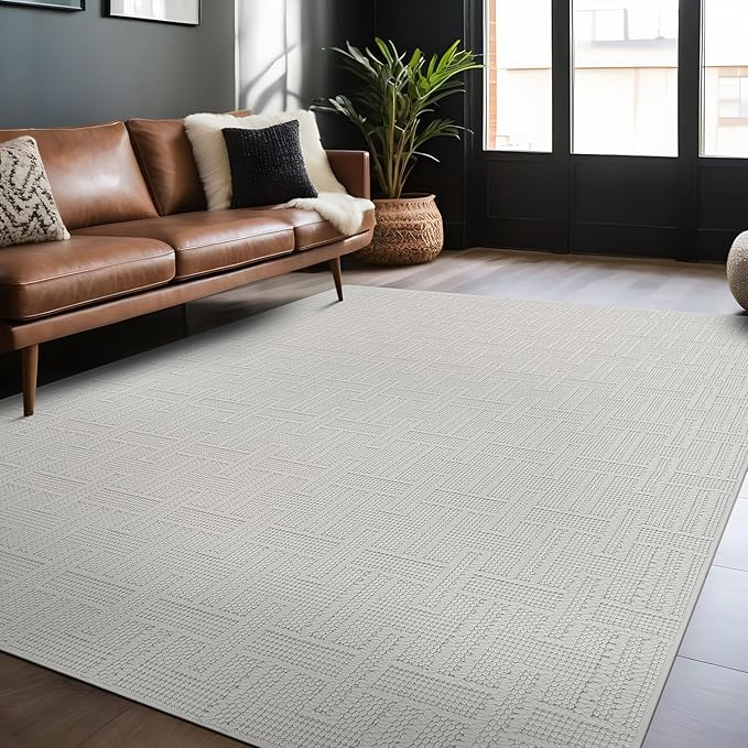 Micro Loop Indoor Rug White 8x10 Boho Geometric Neutral Area Rugs for Living Room Soft Luxury Modern Low and High Pile Durable Stain Resistant Non-Shedding Indoor Area Carpet 8 x 10