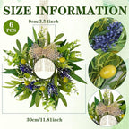 6 PCS Green Eucalyptus Olive Swag Wreaths for Pillars Spring Summer Greenery Kitchen Cabinet Wreaths Mini Green Boxwood Leaves Wreath with Ribbon for Front Door Porch Wall Window Farmhouse Decoration