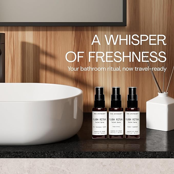 Muse Apothecary Flush Ritual - Aromatic & Refreshing Toilet Spray, Use Before You Go, Infused with Natural Essential Oils - Fresh Citrus - Travel Size Mini Collection, 0.45 oz, 3 Pack