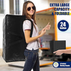 Cosy Family 4 Pack Heavy Duty Extra Large Moving Bags with Backpack Straps - Strong Handles & Zippers, Storage Totes For Space Saving, Fold Flat, Alternative to Moving Box (Set of 4, Black)