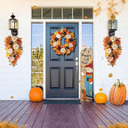 Glitzhome 2 Pcs Fall Teardrop Swags for Front Door, 28''H Autumn Swag with Lotus, Lotus Pod and Berry, Fall Swags for Front Door, Thanksgiving Harvest Festivals Decor