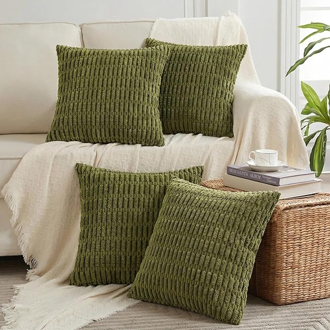 Fancy Homi 4 Packs Decorative Throw Pillow Covers for Living Room Couch Bed, Modern Farmhouse Boho Home Décor Accent Cushion Case, 26" x 26", Moss Green