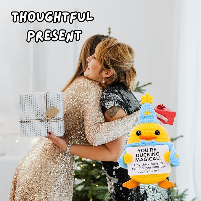 Handcrafted Crochet Witch Doll, Small 2.5x1.5x4 Inch Decorative Plush Figure, Yarn Material, Magical Theme, Inspirational Signs, for Ages 13+ (Duck Wizard)