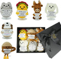 6 Pack Cute Handmade Crochet Dolls Set with Positive Cards & Black Gift Box - Cat Rabbit Sloth Calf Coffee Cup & Taco, Emotional Support Gifts for Friends Women Men Funny Desk Decor for Holidays