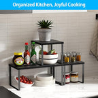 Golener Countertop Organizer Corner Shelf, 2 Tier Adjustable Stackable Corner Shelves for Kitchen, Bathroom, Spice Rack, Coffee Area, Cabinet, Dresser Table, Corner Counter Shelf Stand, Classic Black