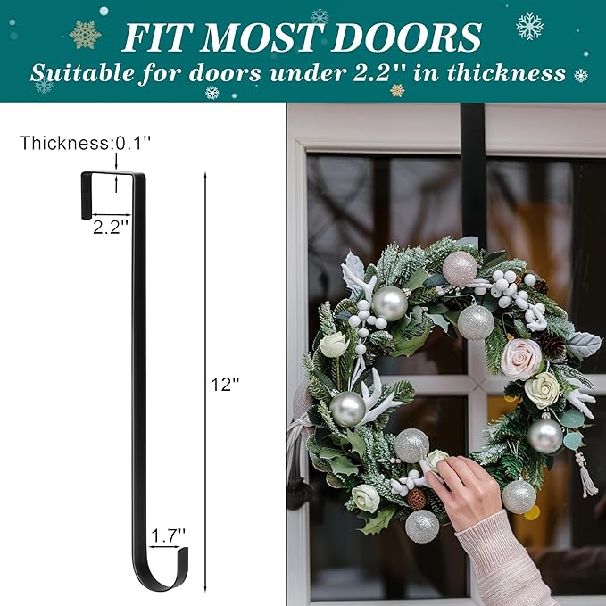 HOOSUN Wreath Hangers for Front Door 4th of July Decorations,12" Patriotic Wreath Hook Holder,Over The Door Hooks Hanger,Metal Garland Hangers Hook for Spring Summer Wreath Porch Decor(2 Pack)