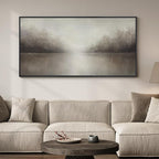 Framed Abstract Landscape Wall Art for Living Room, Extra Large Brown Misty Lake Trees Canvas Artwork for Walls, Horizontal Minimalist Wabi Sabi Painting Print for Bedroom Office Wall Decor, 30x60 In